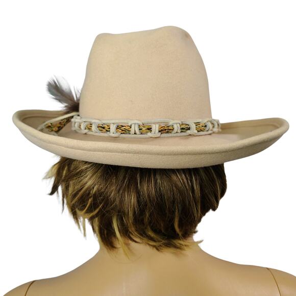 Tan Lancaster Wool Cowboy Western Hat Leather Rope Feather Hat Band Size 7 Women - Picture 6 of 10